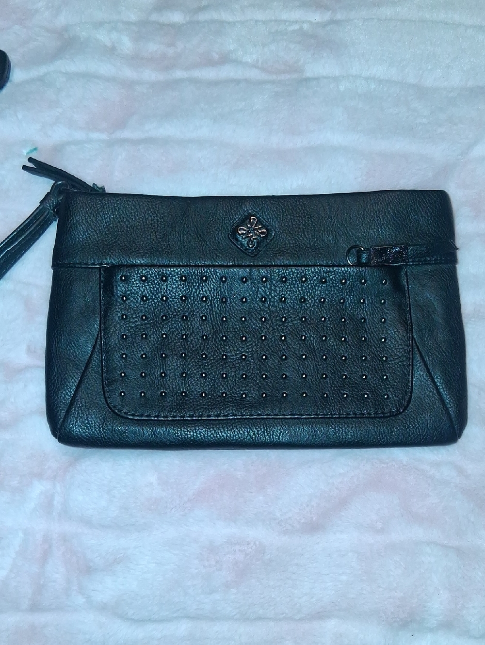 Simply Vera Vera Wang Black Studded Leather Wristlet Clutch